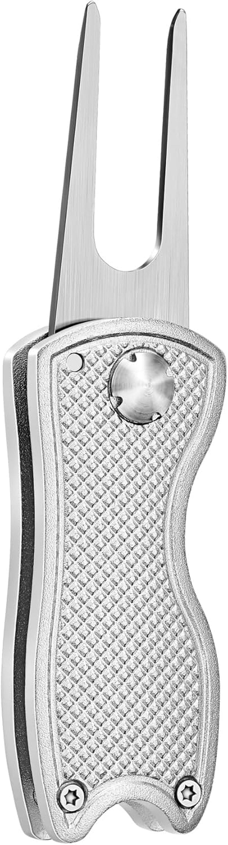 Golf Divot Repair Tool, All Metal Foldable Divot Tool with Pop-Up Button & Magnetic Ball Marker, 2-6 Pack