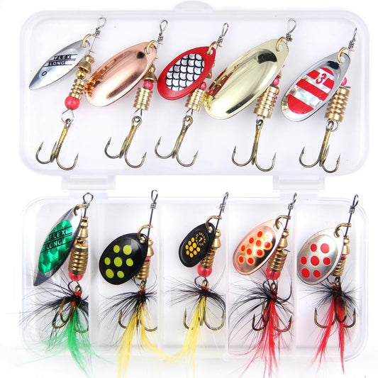 10Pcs/Box Fishing Lure Spinnerbait with Feathered Treble Hooks Rooster Tail Fishing Lures Spoon Lures for Bass Salmon Trout Spinner Baits