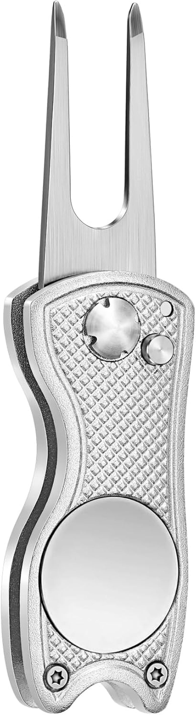 Golf Divot Repair Tool, All Metal Foldable Divot Tool with Pop-Up Button & Magnetic Ball Marker, 2-6 Pack